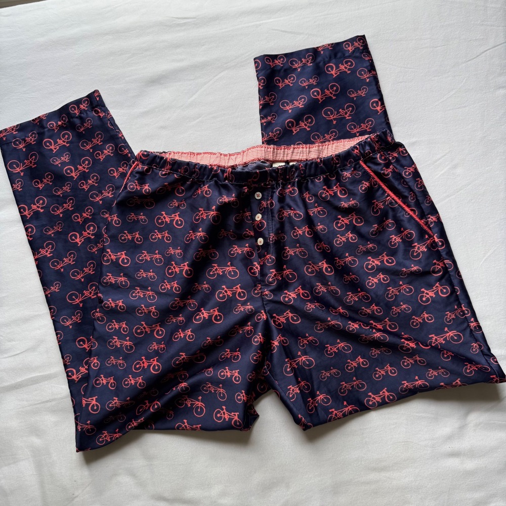 Eloise Anthropologie Navy Blue Red Bicycle Print Pajama Pants Medium Loungewear